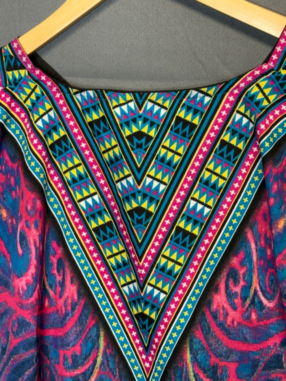 Winlar Peacock & Geometric Print Kaftan Tunic OS - Picture 3 of 7